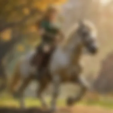 Enchanted Amiibo Epona galloping through vast landscapes