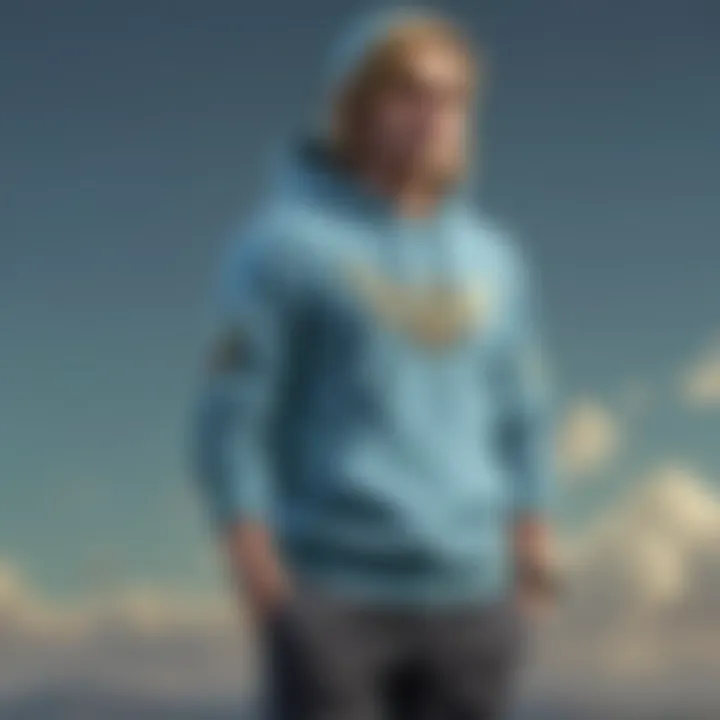 Artistic shot showcasing the unique texture of the sky blue Champion Hoodie fabric