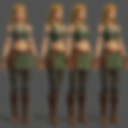 A selection of vibrant outfits from Breath of the Wild displayed against a scenic Hyrule backdrop.