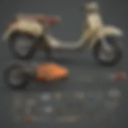 Exploded view of a custom scooter showing individual components