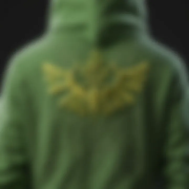 Detail of the intricate stitching on the Champion Neon Green Hoodie