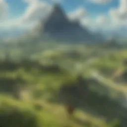 A sprawling view of Hyrule's landscape showcasing various terrains and features.