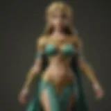 A detailed depiction of the goddess Hylia statue from the Zelda series, showcasing intricate carvings and ethereal lighting.