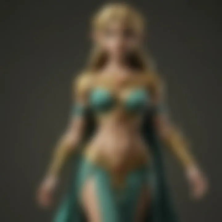 A detailed depiction of the goddess Hylia statue from the Zelda series, showcasing intricate carvings and ethereal lighting.