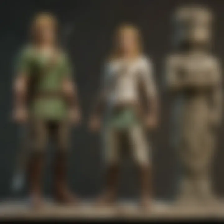 An artistic interpretation of Link encountering a divine statue in a lush, mystical environment.