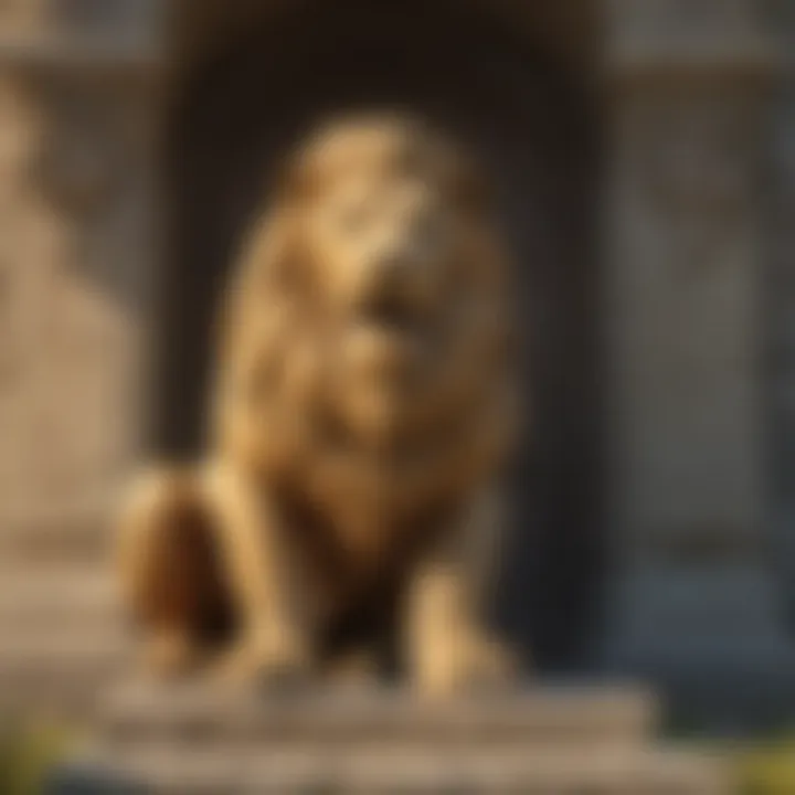 Enigmatic Lion Statue Guarding Ancient Temple