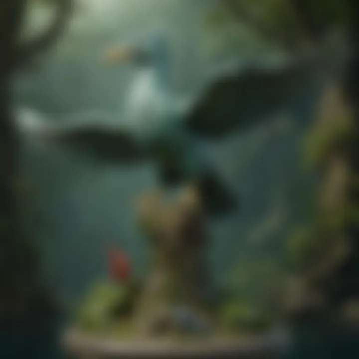 Enigmatic sea bird statue amidst Hyrule's lush forests