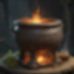 Mystical Potion Brewing in Ancient Cauldron