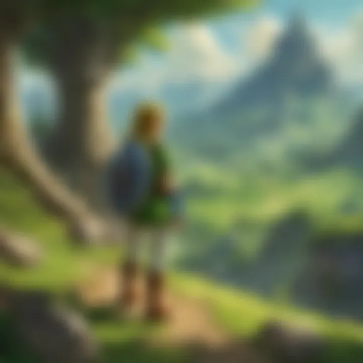 An adventure character embarking on a quest in a lush setting