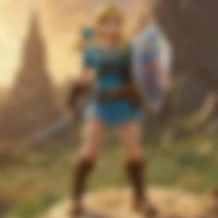 Amiibo figures showcased alongside Hyrule landscapes