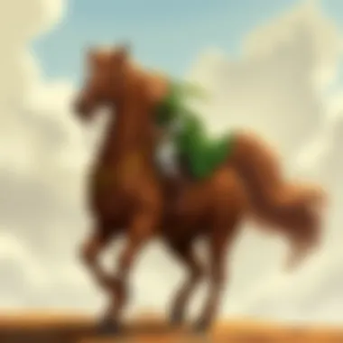 Player Riding a Powerful Steed A player riding a powerful steed overlooking a vast vista