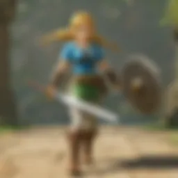 An action-packed scene showcasing combat in Hyrule Warriors: Age of Calamity, highlighting the dynamic gameplay mechanics.