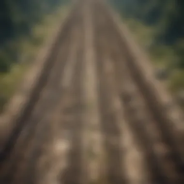 Artistic representation of the intricate web of train tracks on a map