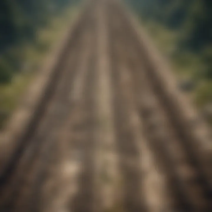 Artistic representation of the intricate web of train tracks on a map