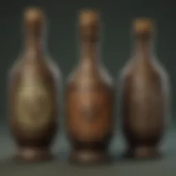 A detailed view of a large potion bottle showcasing intricate designs and colors.