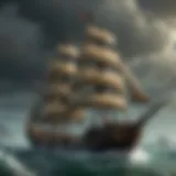 Pirate sailing through stormy seas on a customized ship