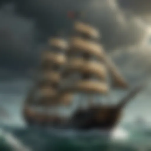 Pirate sailing through stormy seas on a customized ship