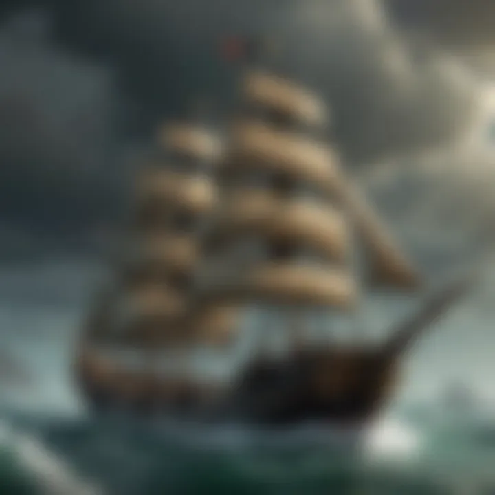 Pirate sailing through stormy seas on a customized ship