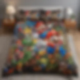 Vibrant Super Mario bedding set displayed on a queen-sized bed