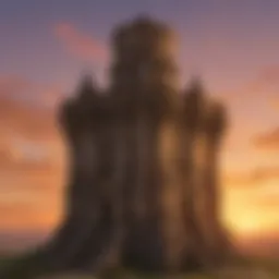 A breathtaking view of the central tower against a sunset in Hyrule