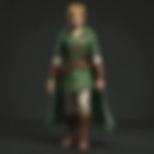 The iconic dark green tunic worn by Link in a dramatic pose