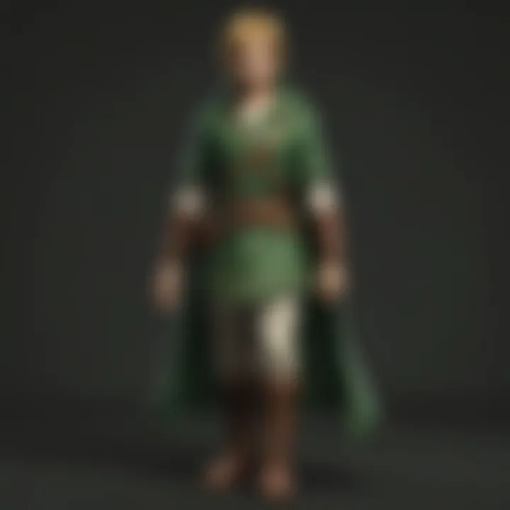 The iconic dark green tunic worn by Link in a dramatic pose