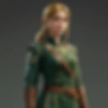 Player interacting with the dark green tunic in-game