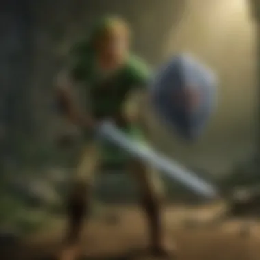 A battle scene showcasing Link fighting a formidable dark enemy