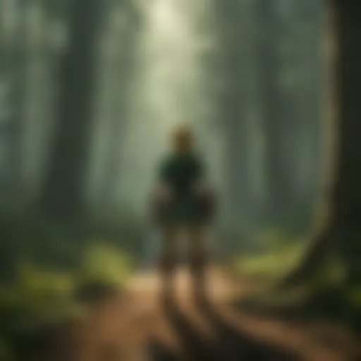 Link in a dark forest surrounded by shadowy creatures