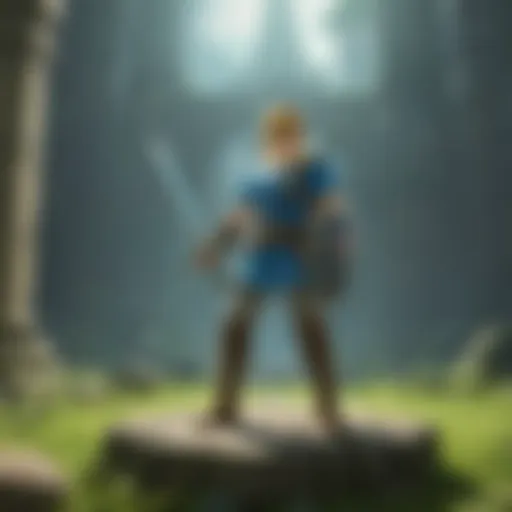 The master sword glowing amid the ruins of Hyrule