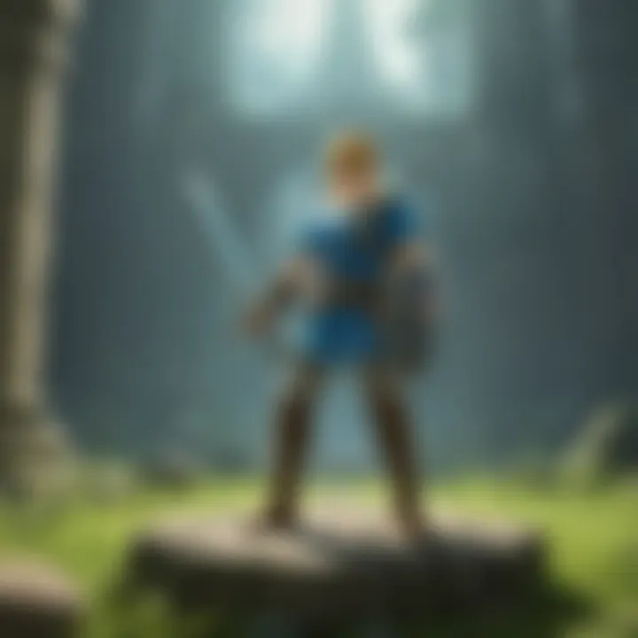 The master sword glowing amid the ruins of Hyrule