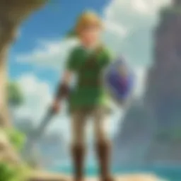 Link wielding his sword in a vibrant landscape