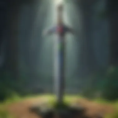 The Legendary Master Sword A close-up of the iconic Master Sword, highlighting its intricate design and textures.