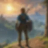 Artwork showcasing Link from Breath of the Wild navigating a vast landscape