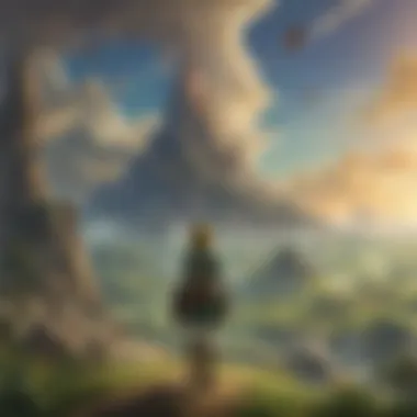 Journey Between Terra and Sky A scene depicting a character transitioning between land and sky.