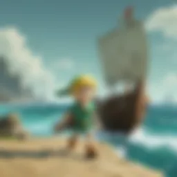 Stylized depiction of Link sailing the ocean in Wind Waker