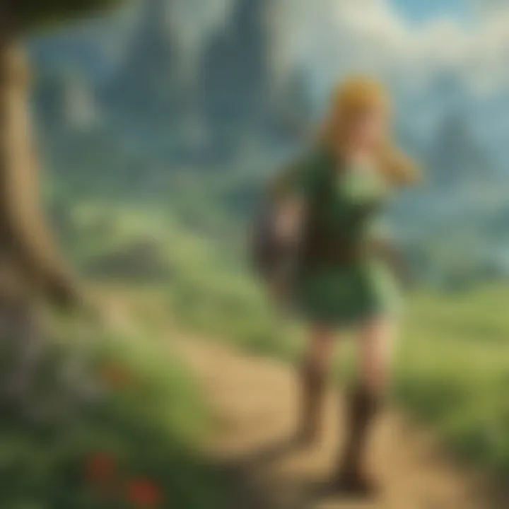 A modern illustration of Zelda characters in a dynamic action scene