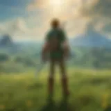 A nostalgic view of Link in the lush fields of Hyrule