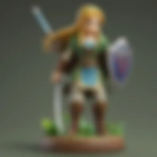 A showcase of various Legend of Zelda Amiibo figures on display.