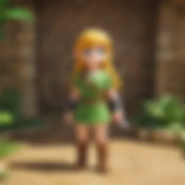 An artistic representation of Link interacting with a character from the game.