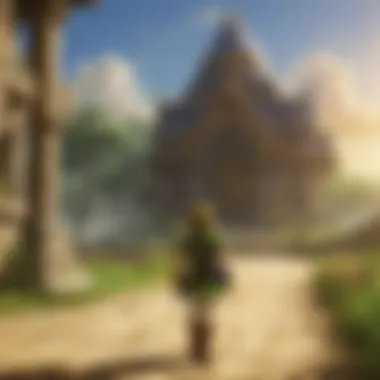 Link's Journey Begins at the Temple of Time Link facing the Temple of Time