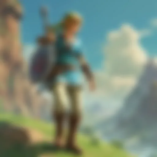 Link wielding the Goddess Sword in a lush environment