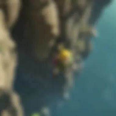 Heroic Link on the Cliffside Link in his iconic green attire standing on a cliff
