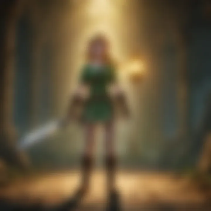 Link using the lamp to navigate through a perilous landscape