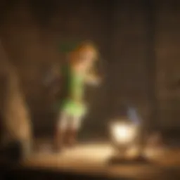 The Link Lamp illuminating a dark cave in Hyrule