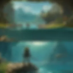A breathtaking underwater scene showcasing the transition from water to land