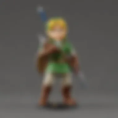 Collectible Ocarina of Time Link Amiibo displayed against a vibrant background.