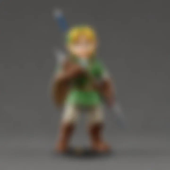 Collectible Ocarina of Time Link Amiibo displayed against a vibrant background.