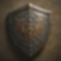 The iconic iron shield resting against a stone wall, showcasing its intricate design