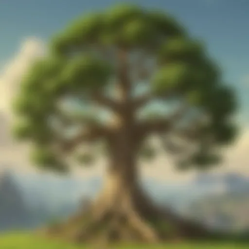 Illustration of the Seeds of Life Tree surrounded by Hyrule's landscape